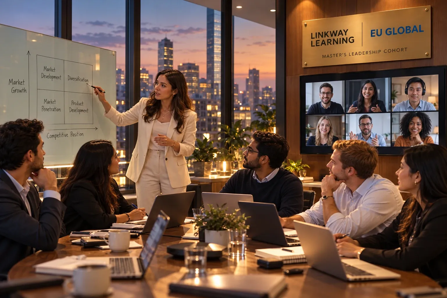 Working professionals in a live EU Global MBA session with Linkway
