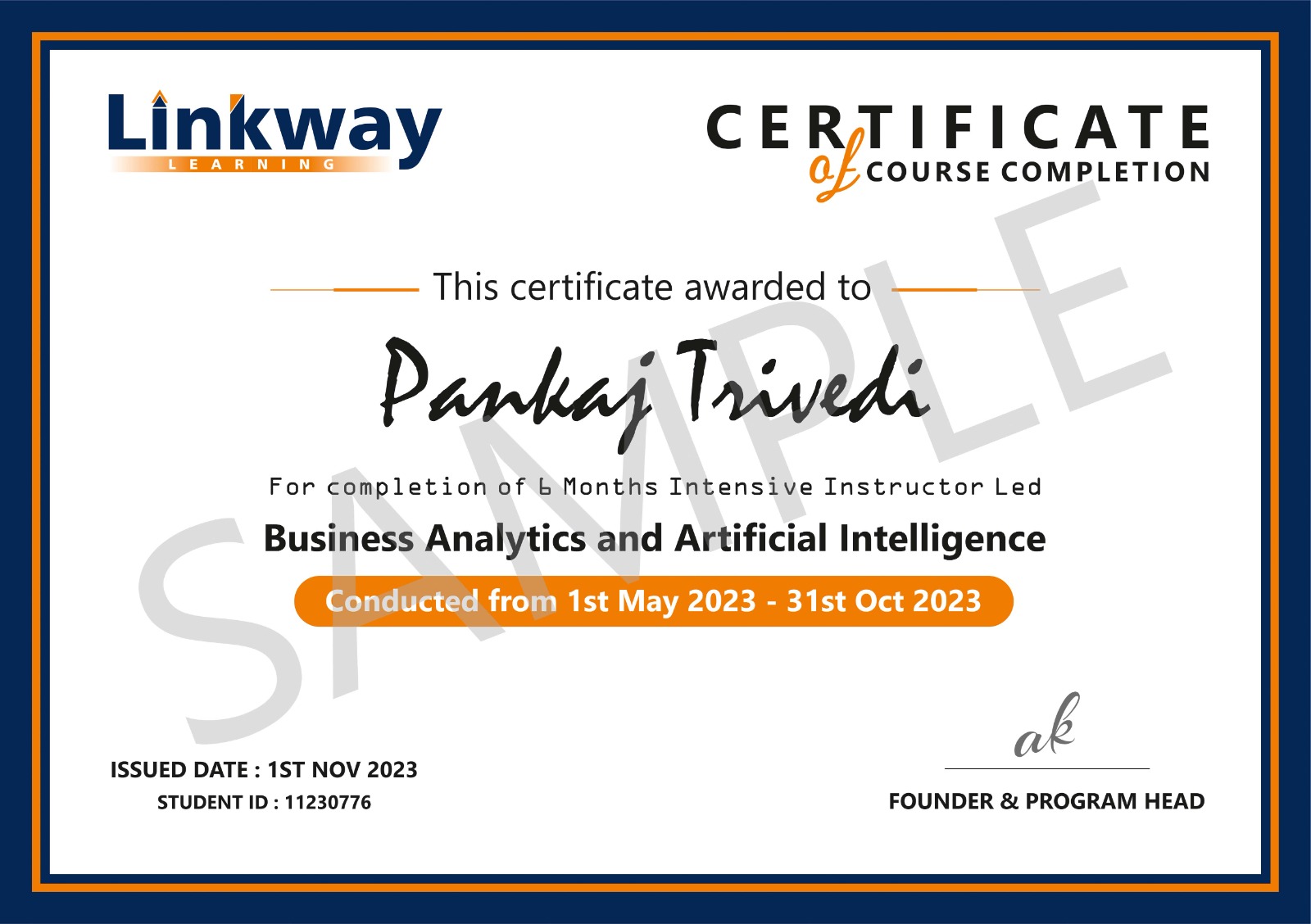 Business Analytics Certificate of Completion