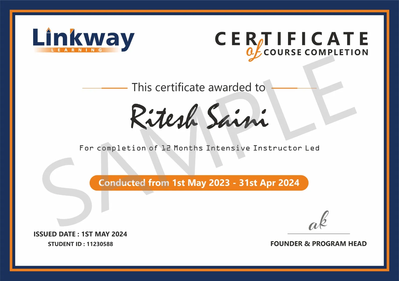 Linkway Learning Certificate of Completion